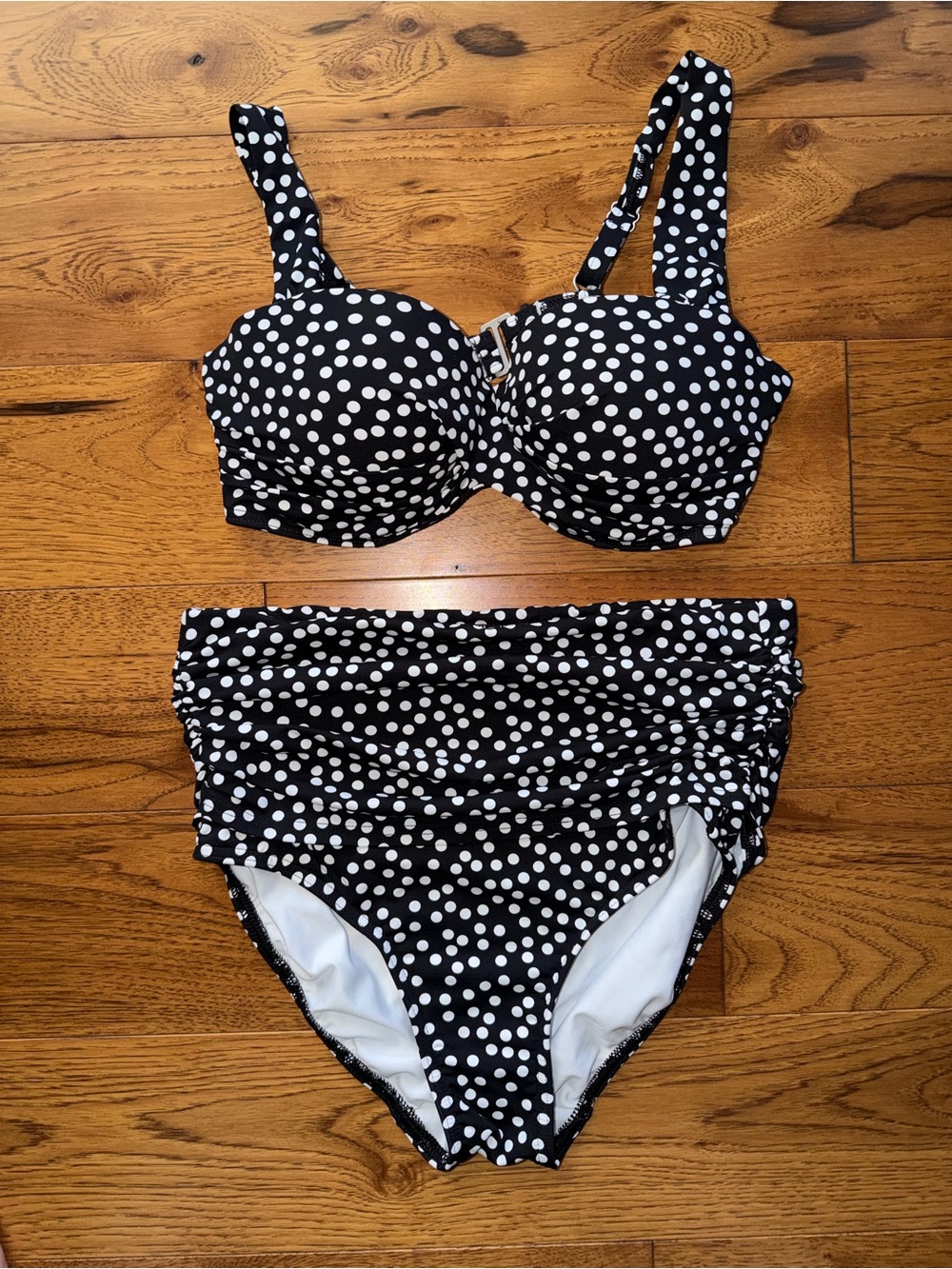 Women’s Land’s End Twit Front Black and White Polka Dot Bikini Size 4